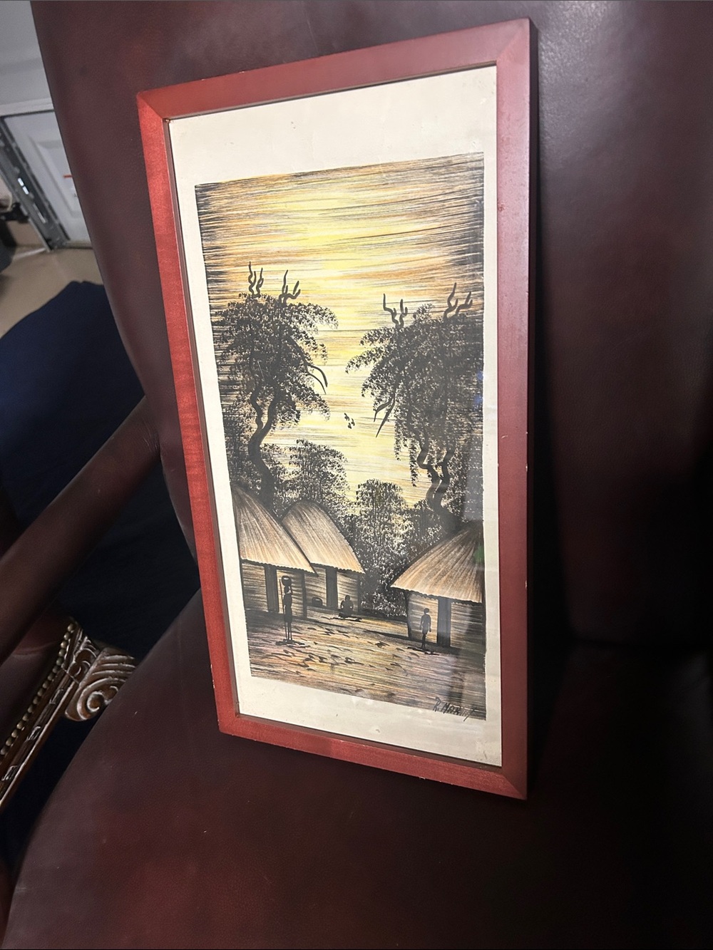 Handcrafted Village Scene Framed Art Print in Red Frame